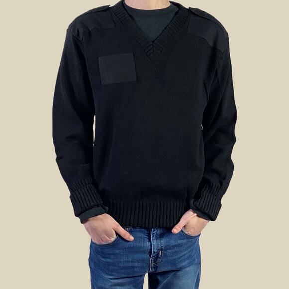 Vintage Commando Tactical Black Pullover Patched Military Sweater Sz Large - Picture 1 of 9